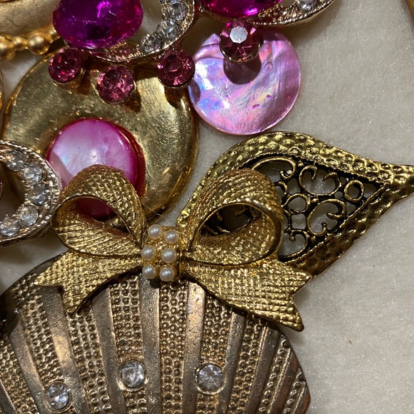 FRAMED JEWELRY ART COLLAGE HANDMADE UNIQUE OOAK GIFT π IDEA. BRIGHT GOLD FRAME - Picture 6 of 13